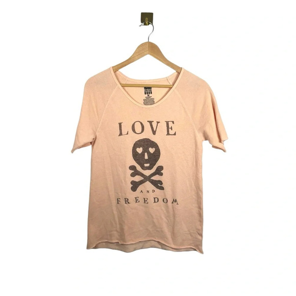 Junk Food Women’s Love and Freedom Knit Tee in Pink/Black Size M - Picture 1 of 6